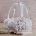 Satin bowknot decoration white flower lace bridal party wedding flower girl basket